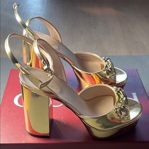 Gucci Metallic Gold Platform Heels